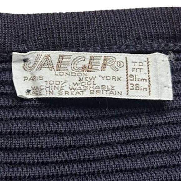 Vintage Jaeger Cardigan Sweater Navy Blue Wool Gold Buttons London Women Small - Picture 7 of 8